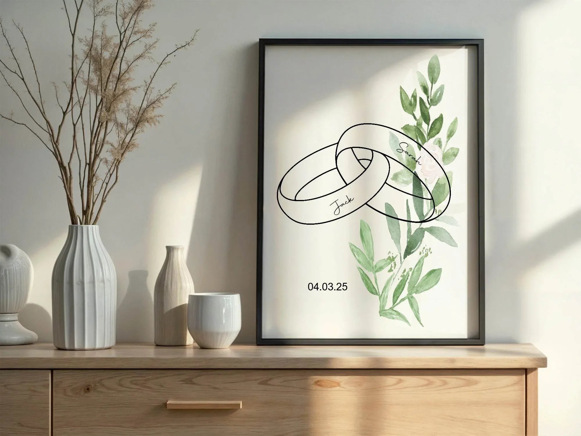 Green & White Rose Custom Bespoke Wedding Party Sign - Larosier Prints