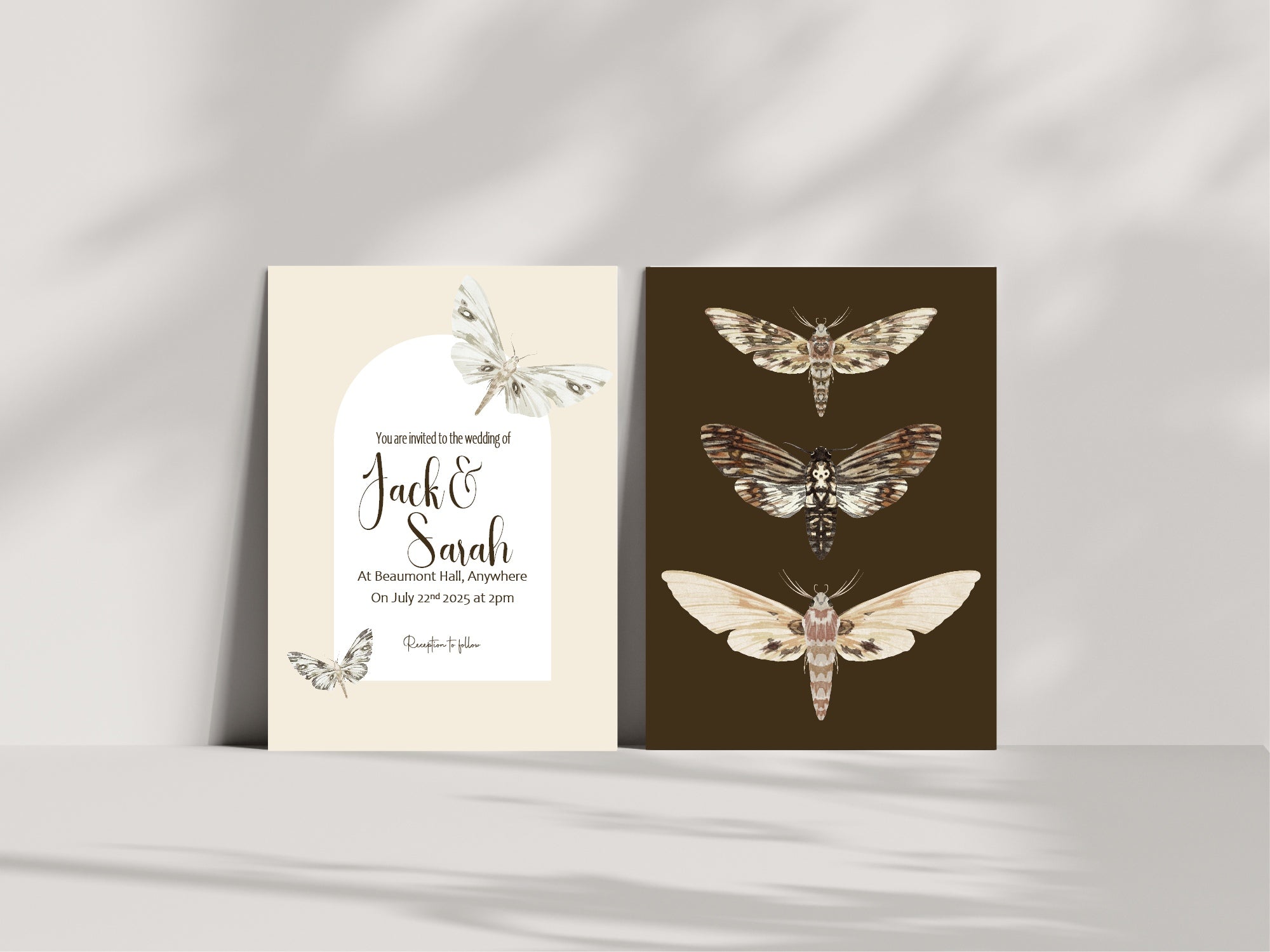Pack of 10 Dark Romance Vintage Moth Wedding Invitations