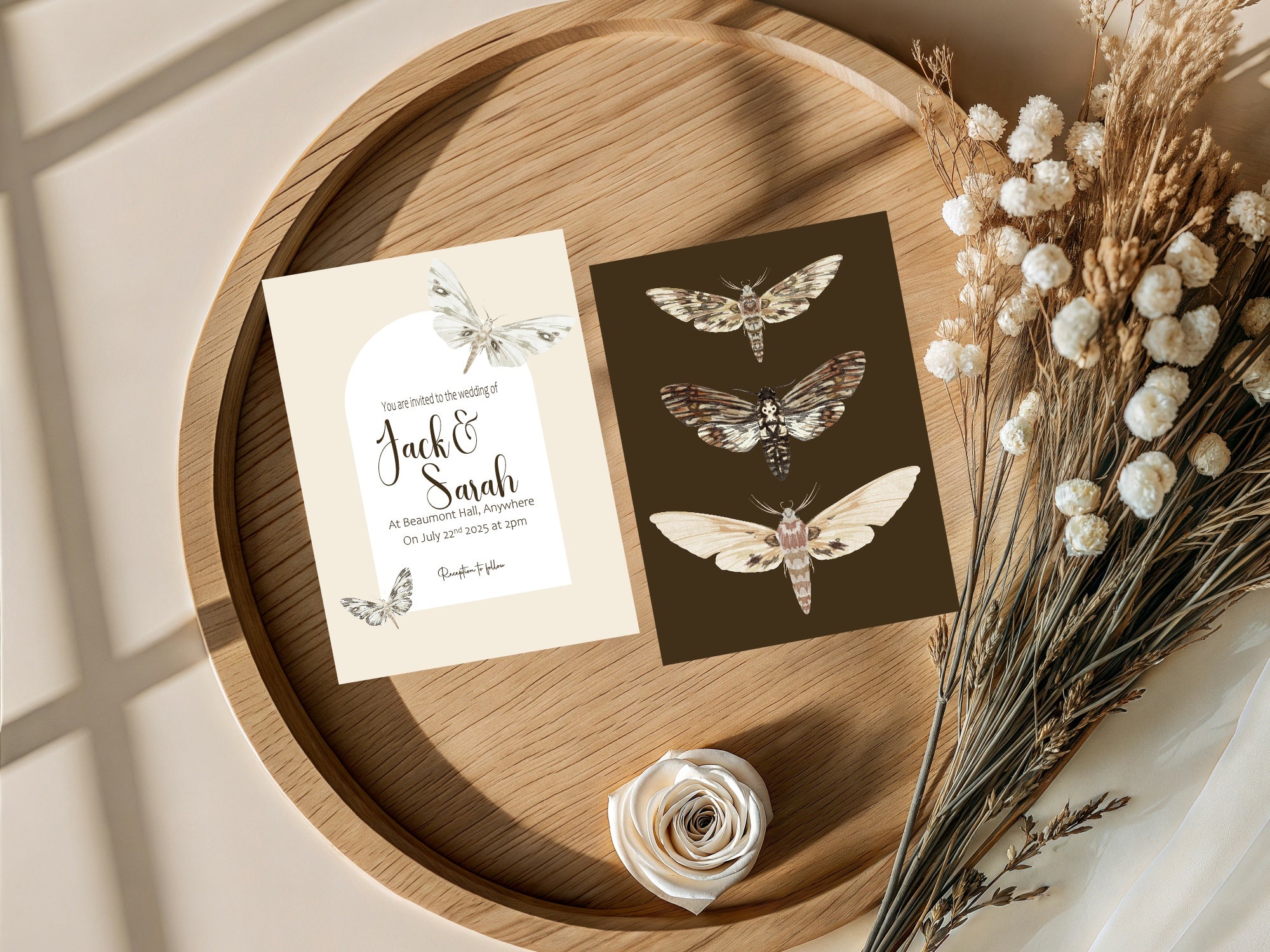 Pack of 10 Dark Romance Vintage Moth Wedding Invitations