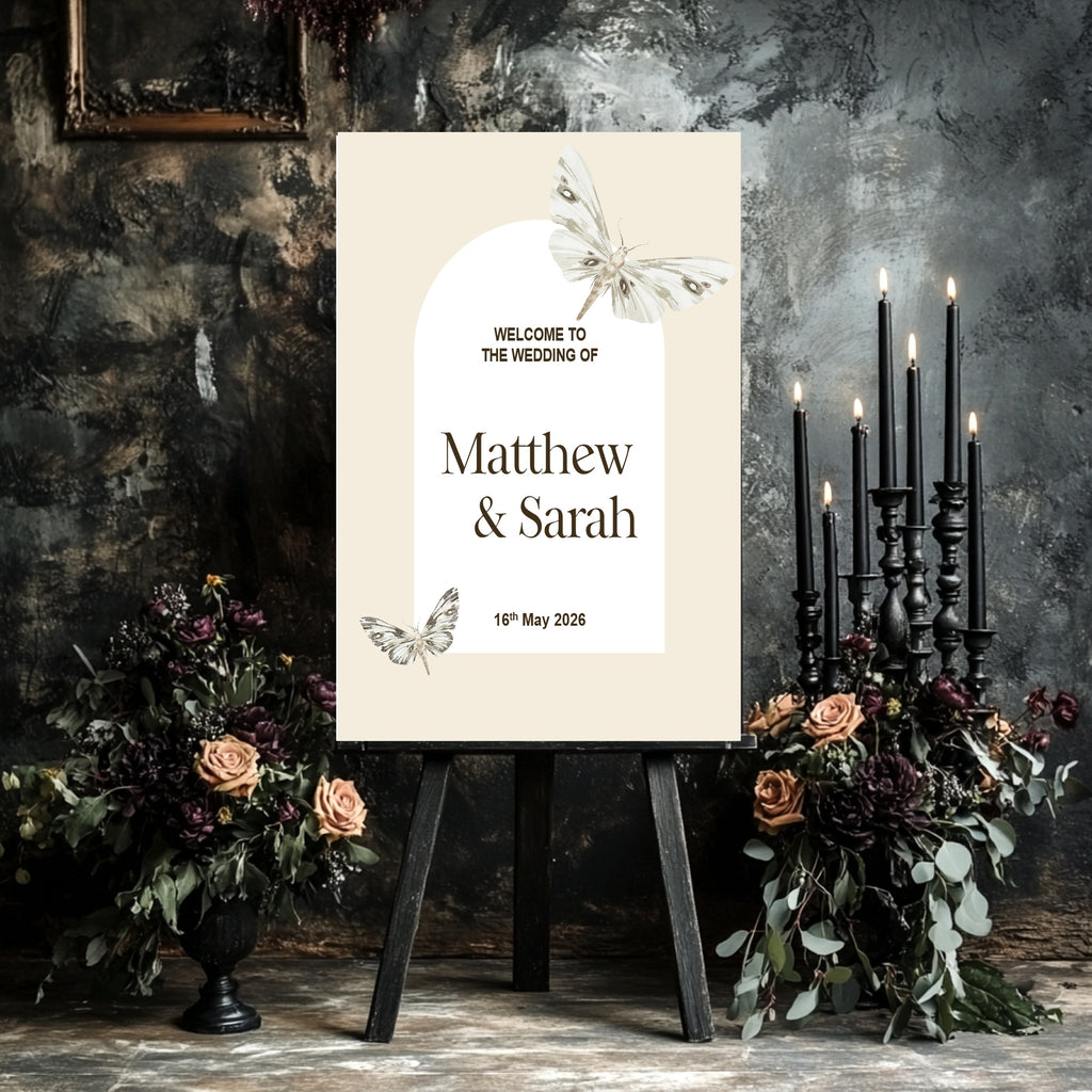 Gothic Dark Romance Vintage Moth Double Sided Forever Wedding Sign