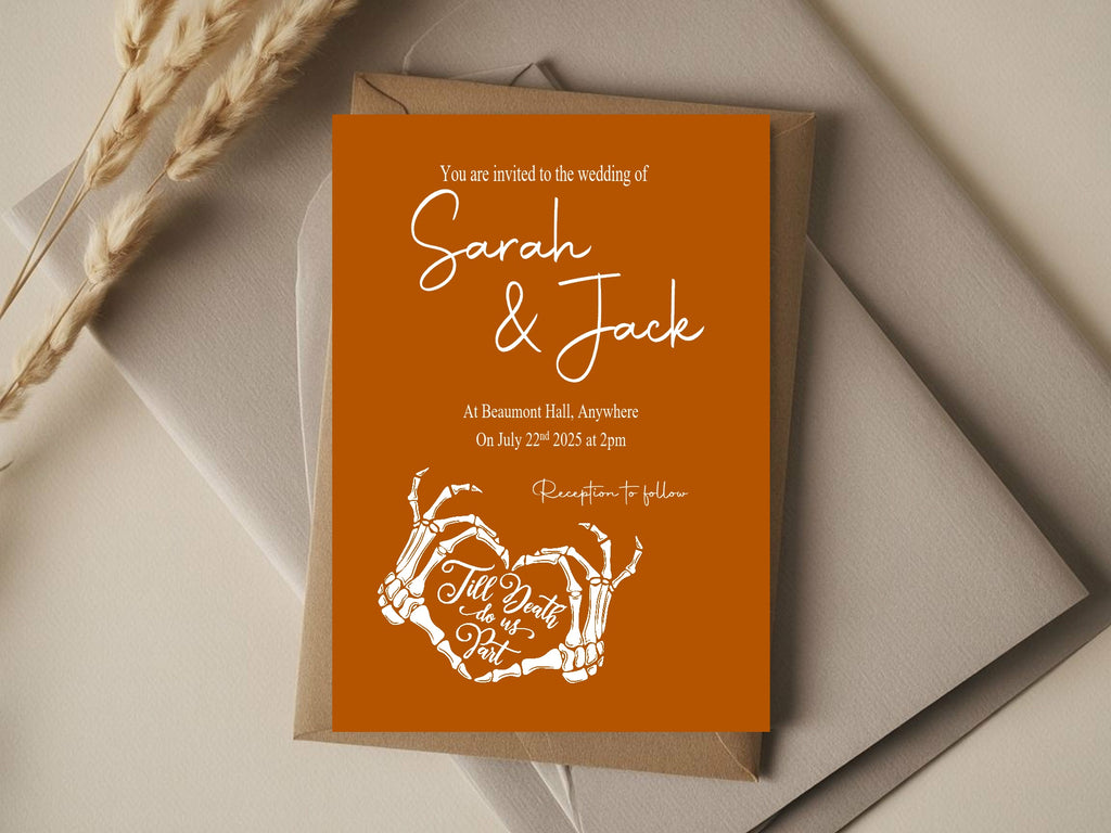 Gothic Wedding Party Invitations & Envelopes | Orange | Pack of 10