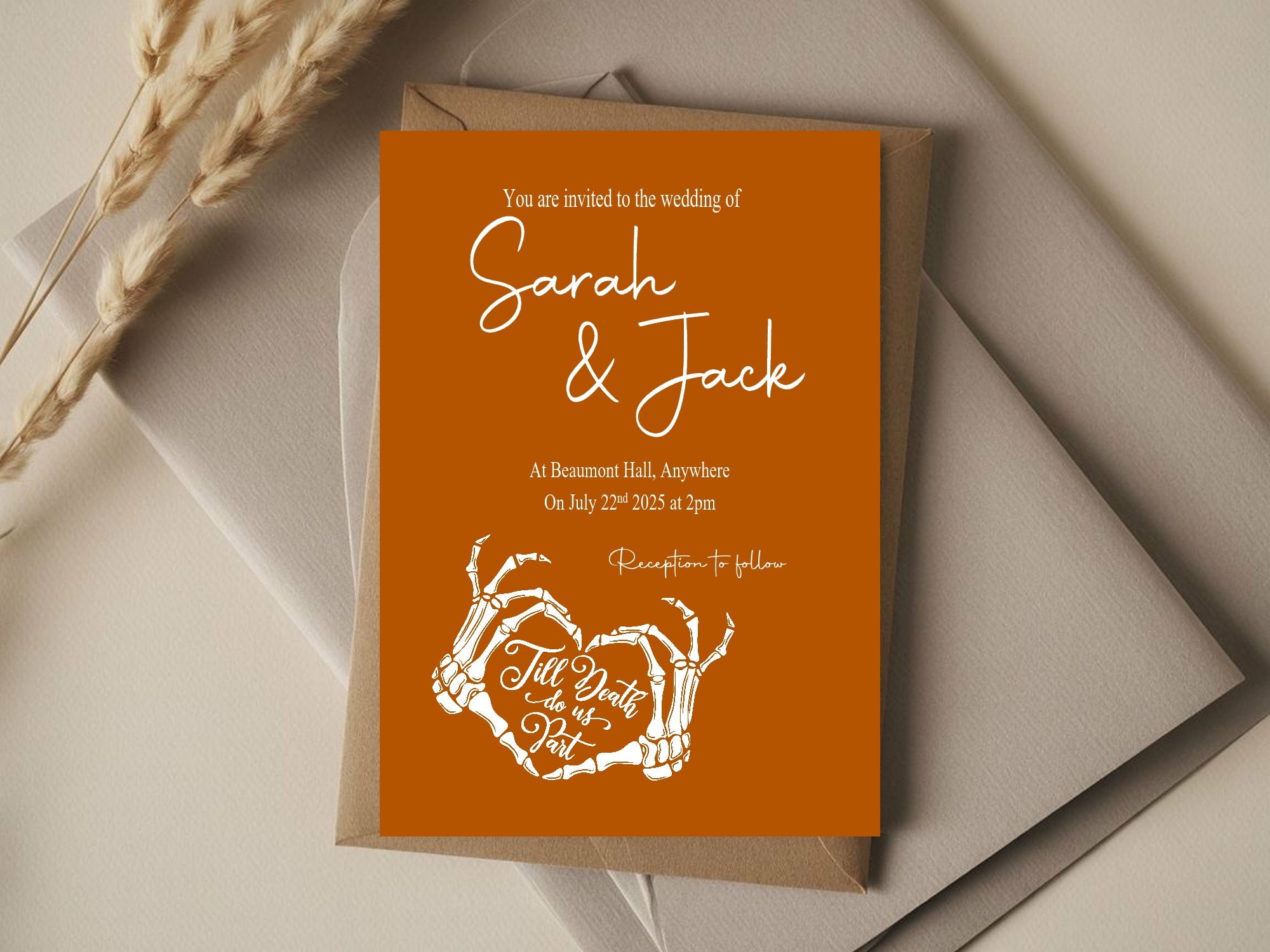 Gothic Wedding Party Invitations & Envelopes | Orange | Pack of 10