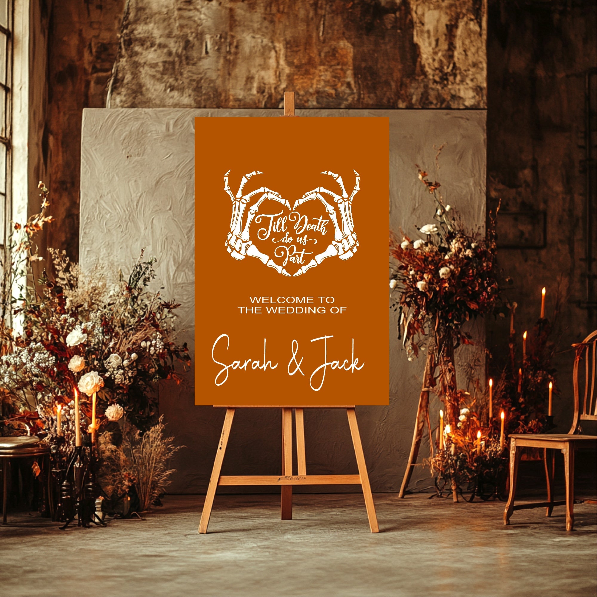 Gothic Welcome To Our Wedding Party Sign | Orange