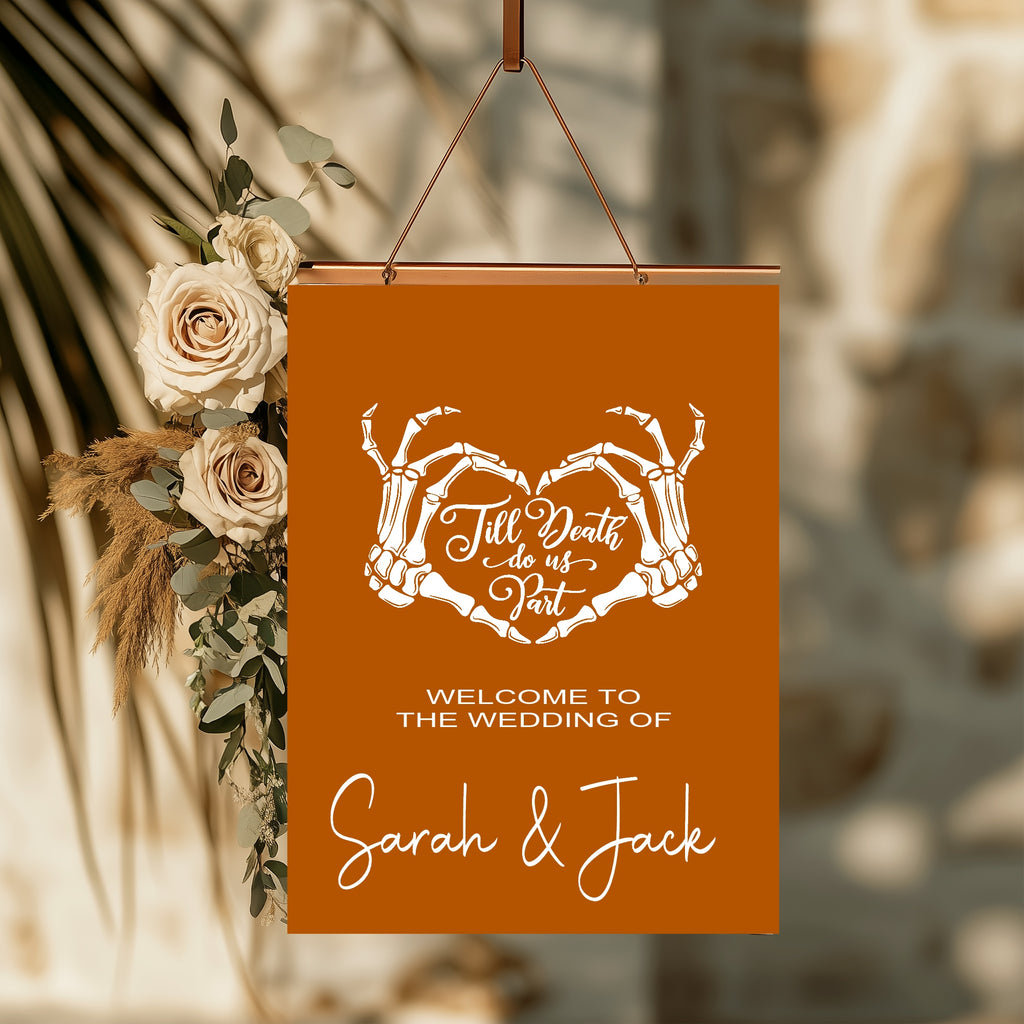 Gothic Welcome To Our Wedding Party Sign | Orange