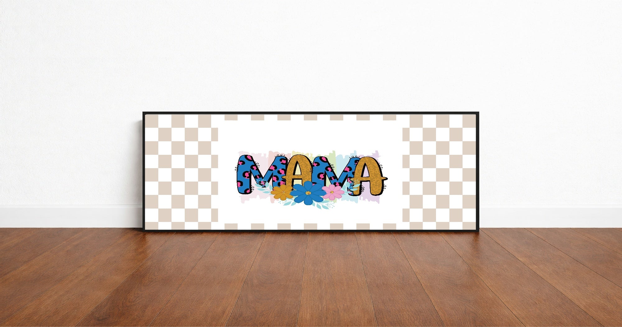 Mama Checkered Print | Mother's Day | Panoramic Sign | 16"x5"