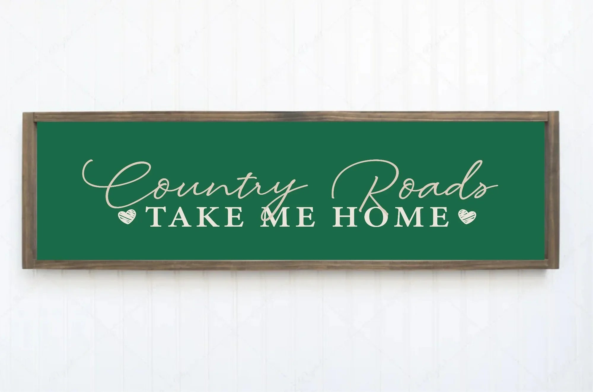 Country Roads Take Me Home Print | Green | Panoramic Sign | 16"x5" - Larosier Prints
