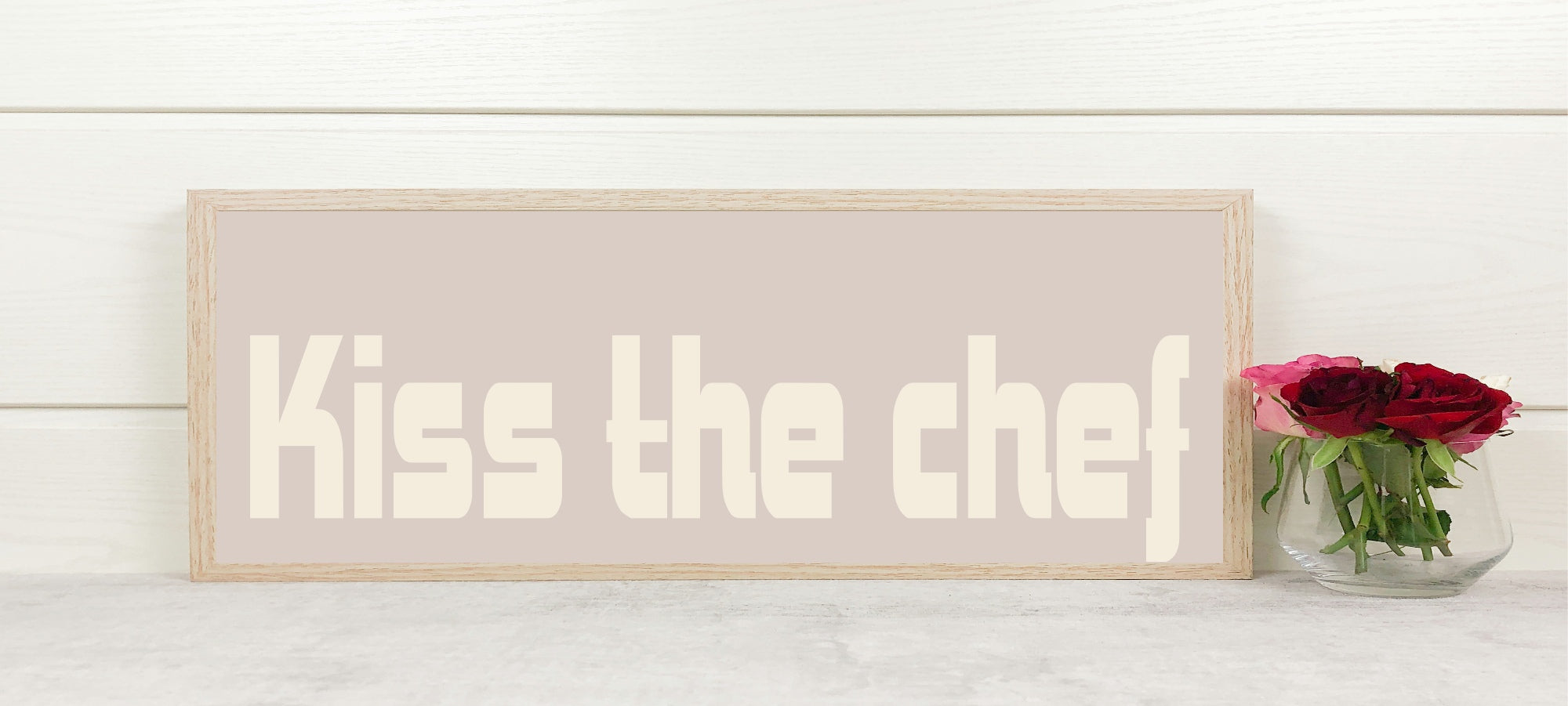 Kiss The Chef Print | Panoramic Kitchen Sign | Colour Options