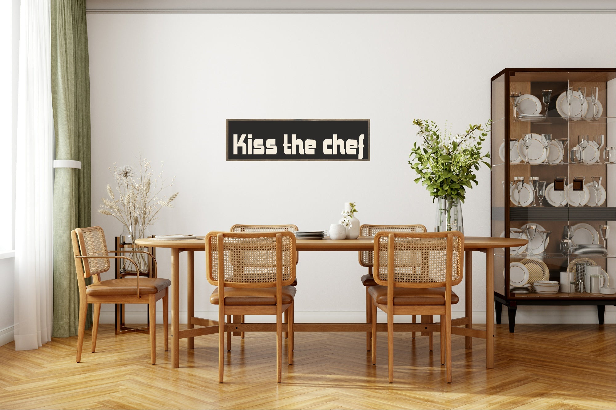 Kiss The Chef Print | Panoramic Kitchen Sign | Colour Options