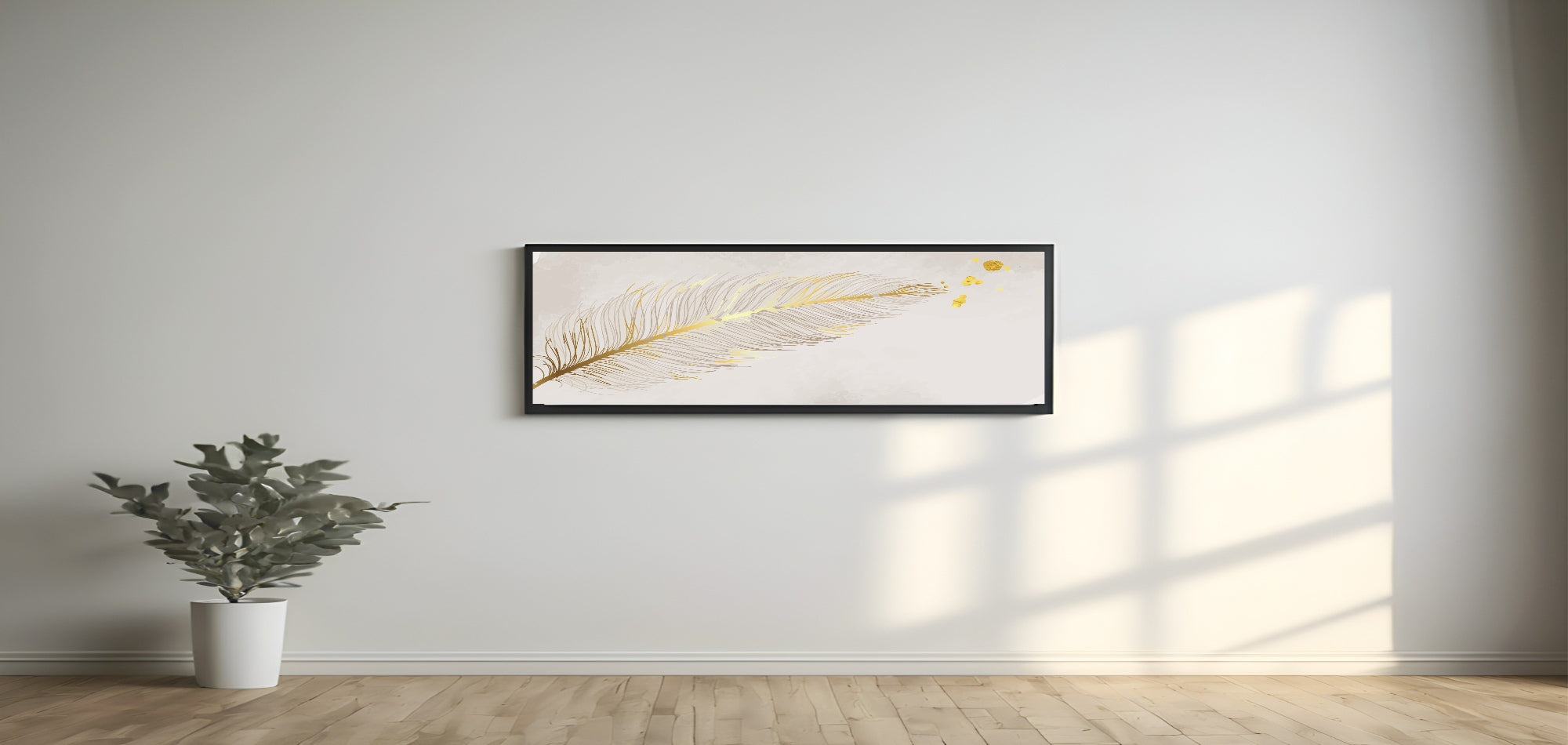 Gold Feather Panoramic Sign | 16"x5" Wall Art Print