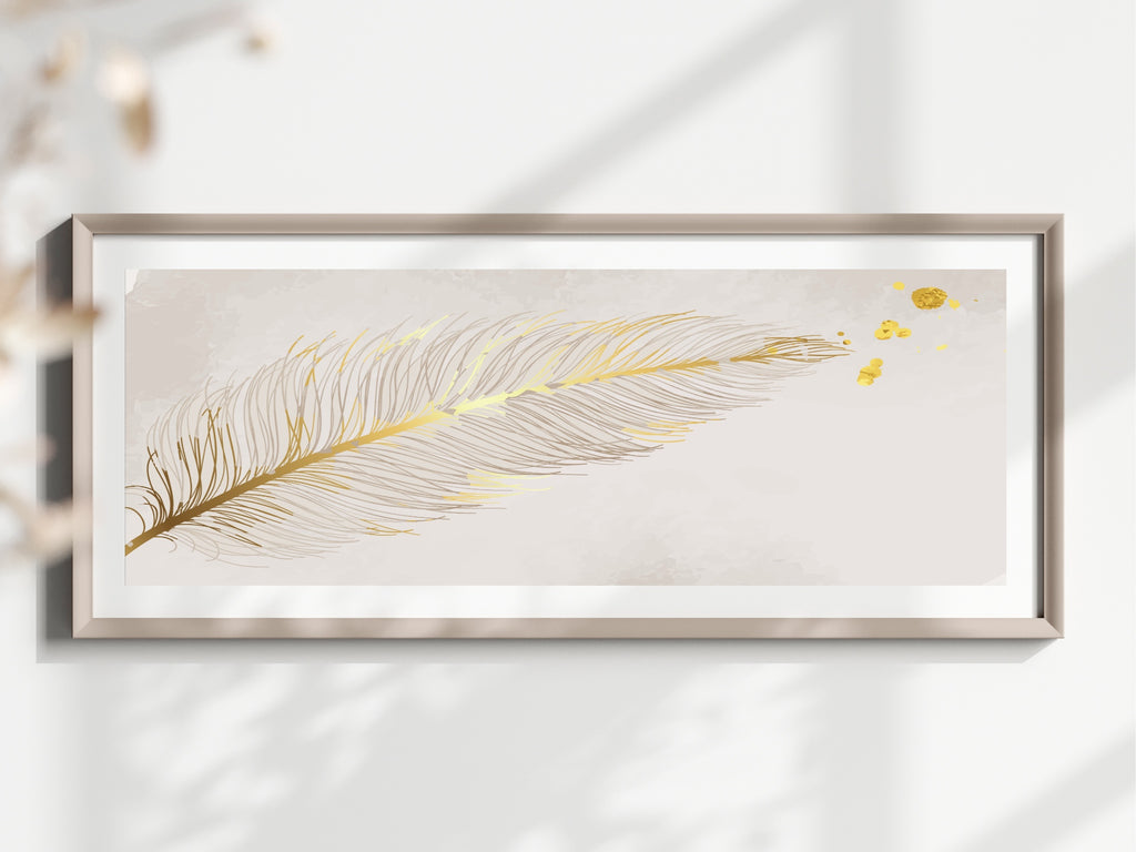 Gold Feather Panoramic Sign | 16"x5" Wall Art Print