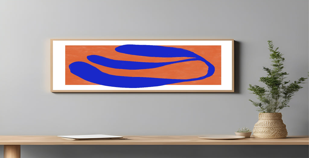Orange & Blue Abstract Panoramic Sign | 16"x5" Wall Art Print
