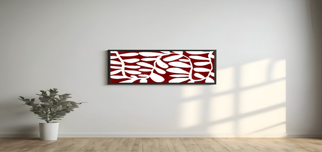 Burgundy Abstract Leaves Panoramic Sign | 16"x5" Wall Art Print