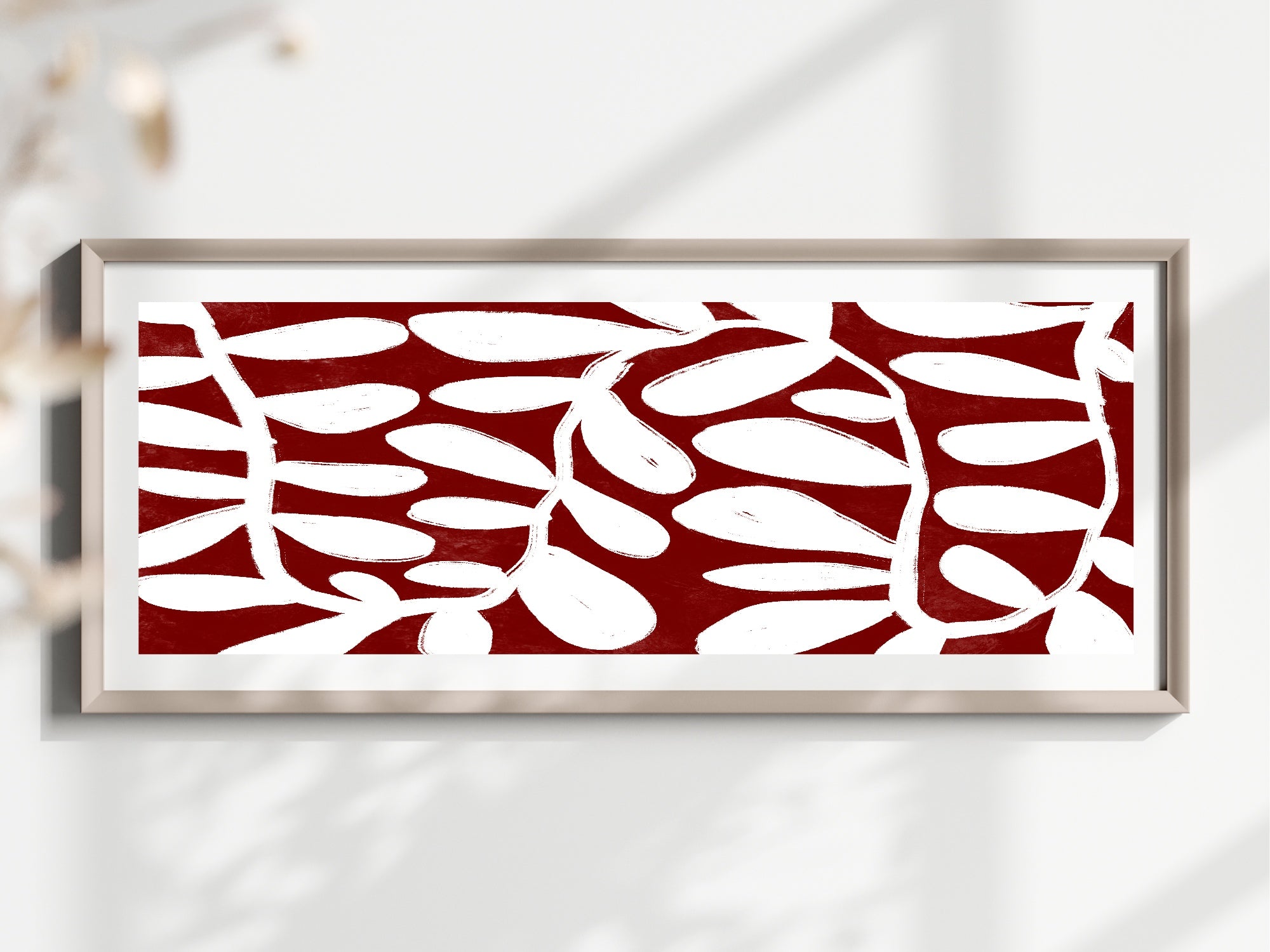 Burgundy Abstract Leaves Panoramic Sign | 16"x5" Wall Art Print