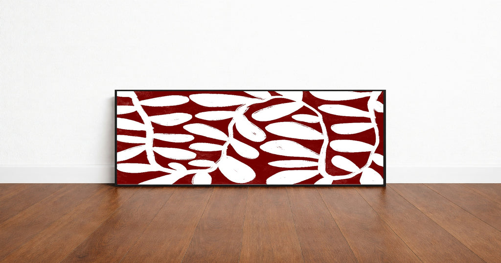 Burgundy Abstract Leaves Panoramic Sign | 16"x5" Wall Art Print