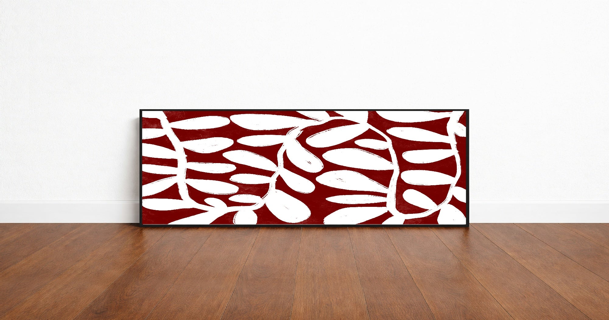 Burgundy Abstract Leaves Panoramic Sign | 16"x5" Wall Art Print