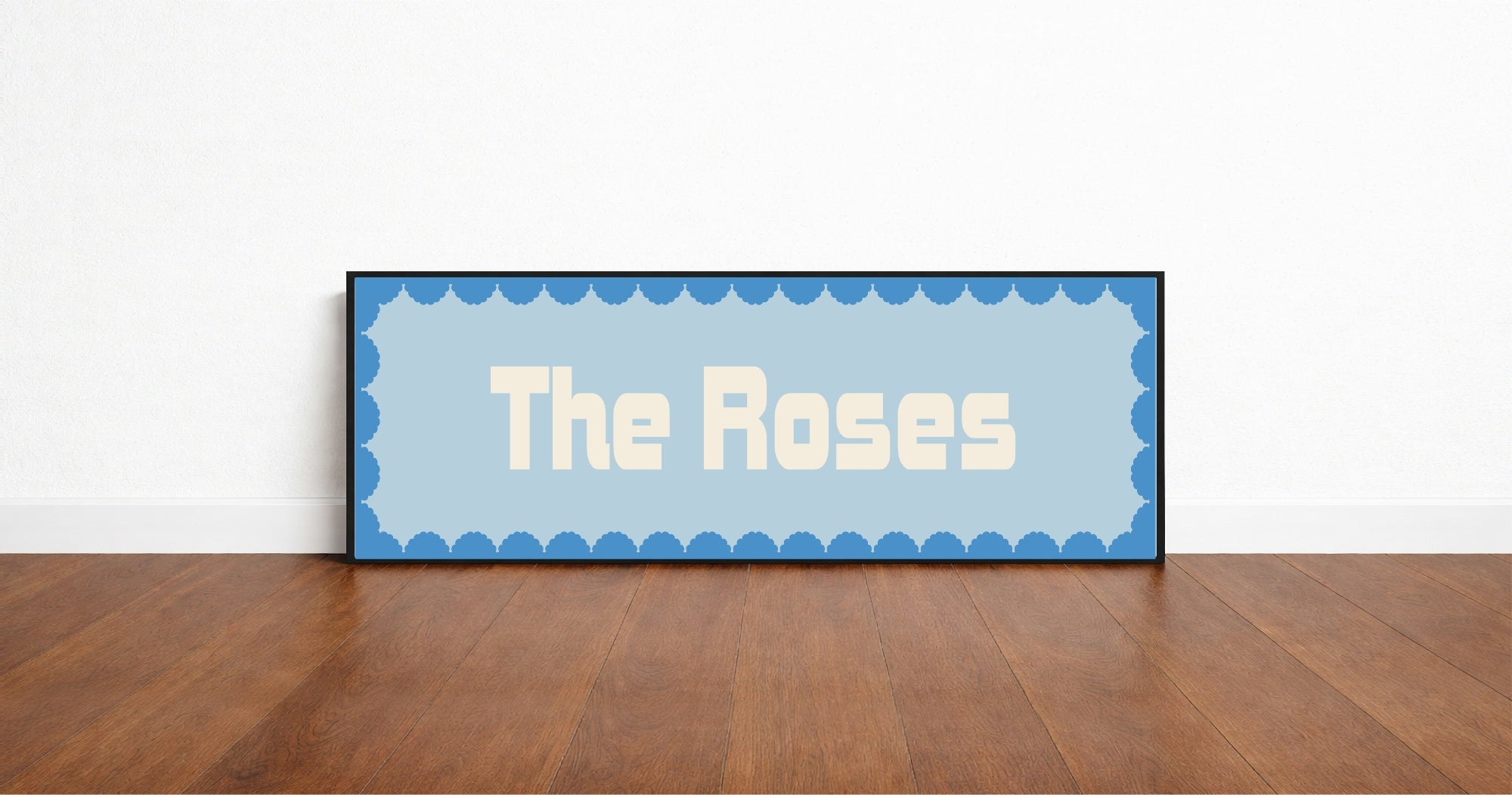 Custom Blue Scalloped Border Panoramic Print | 16"x5" Sign | Numerous Colour Options