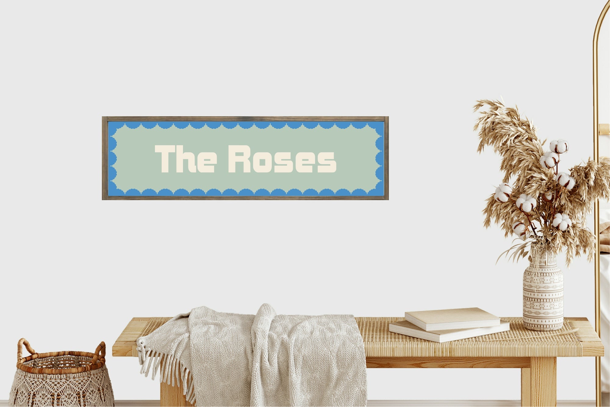 Custom Blue Scalloped Border Panoramic Print | 16"x5" Sign | Numerous Colour Options