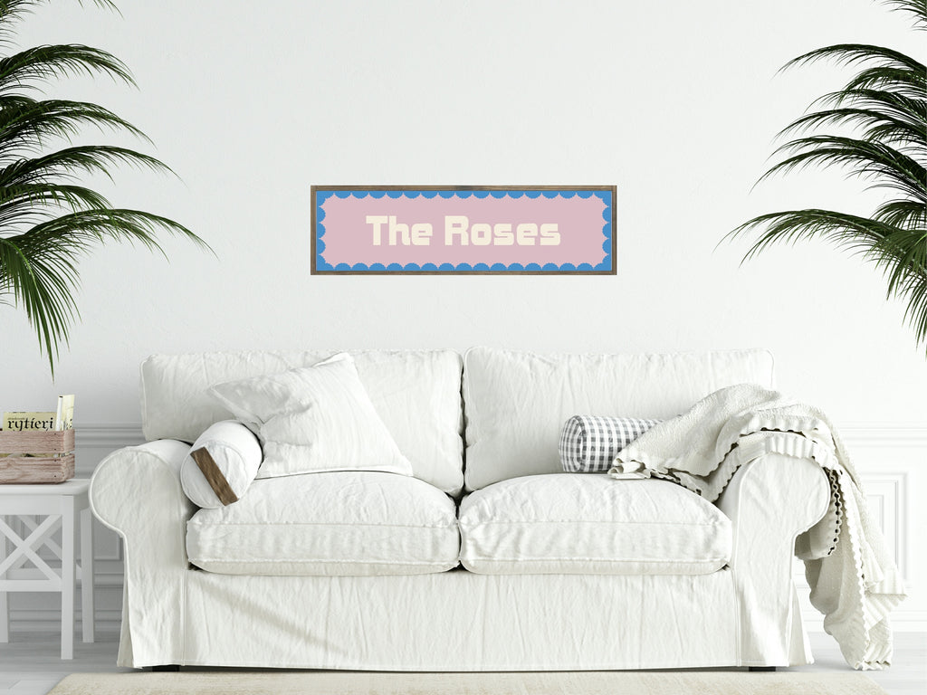 Custom Blue Scalloped Border Panoramic Print | 16"x5" Sign | Numerous Colour Options