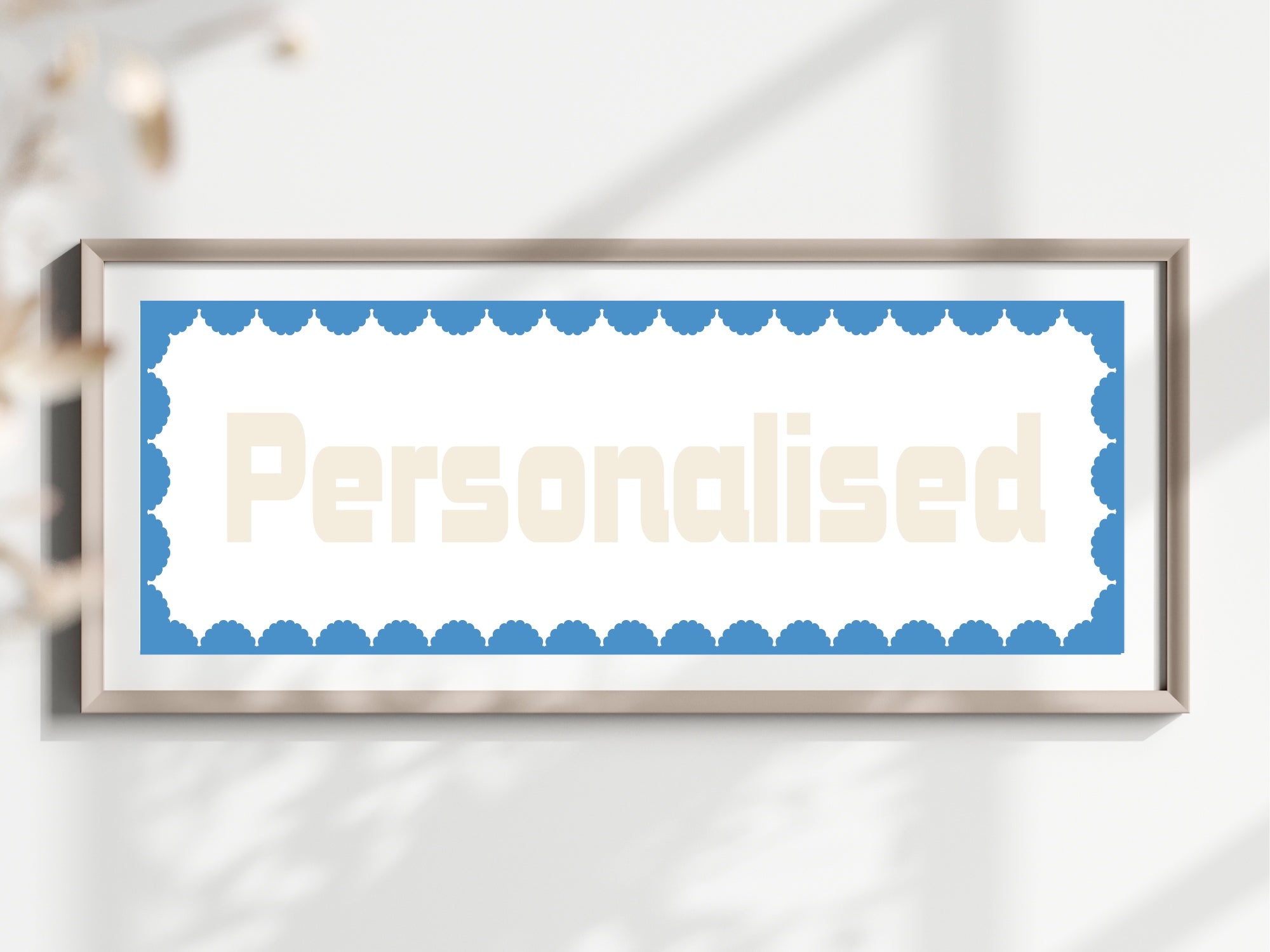 Custom Blue Scalloped Border Panoramic Print | 16"x5" Sign | Numerous Colour Options