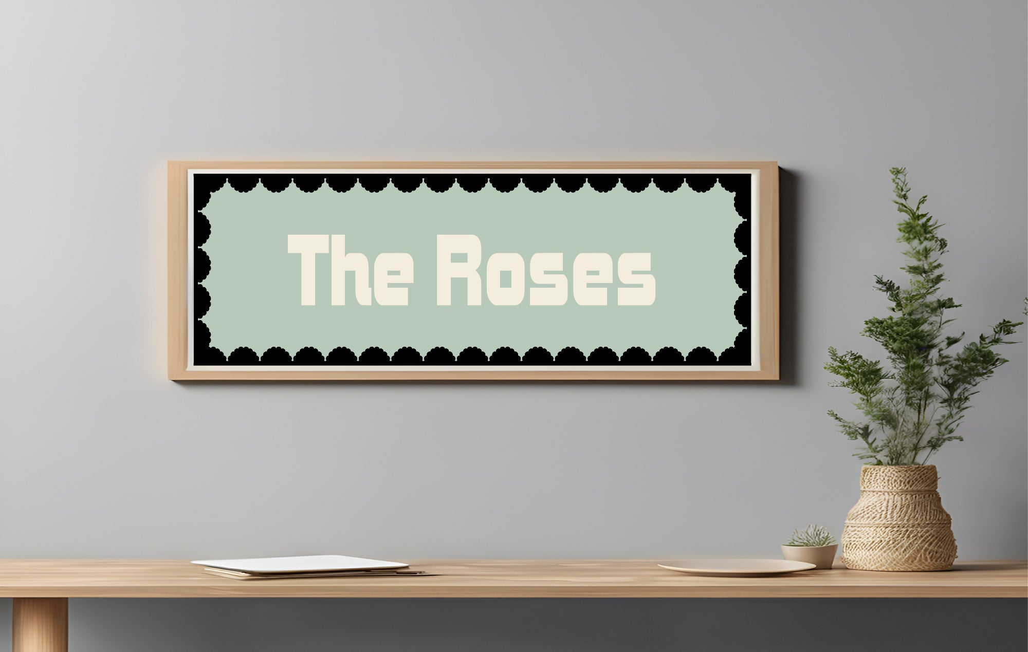 Custom Black Scalloped Border Panoramic Print | 16"x5" Sign | Numerous Colour Options