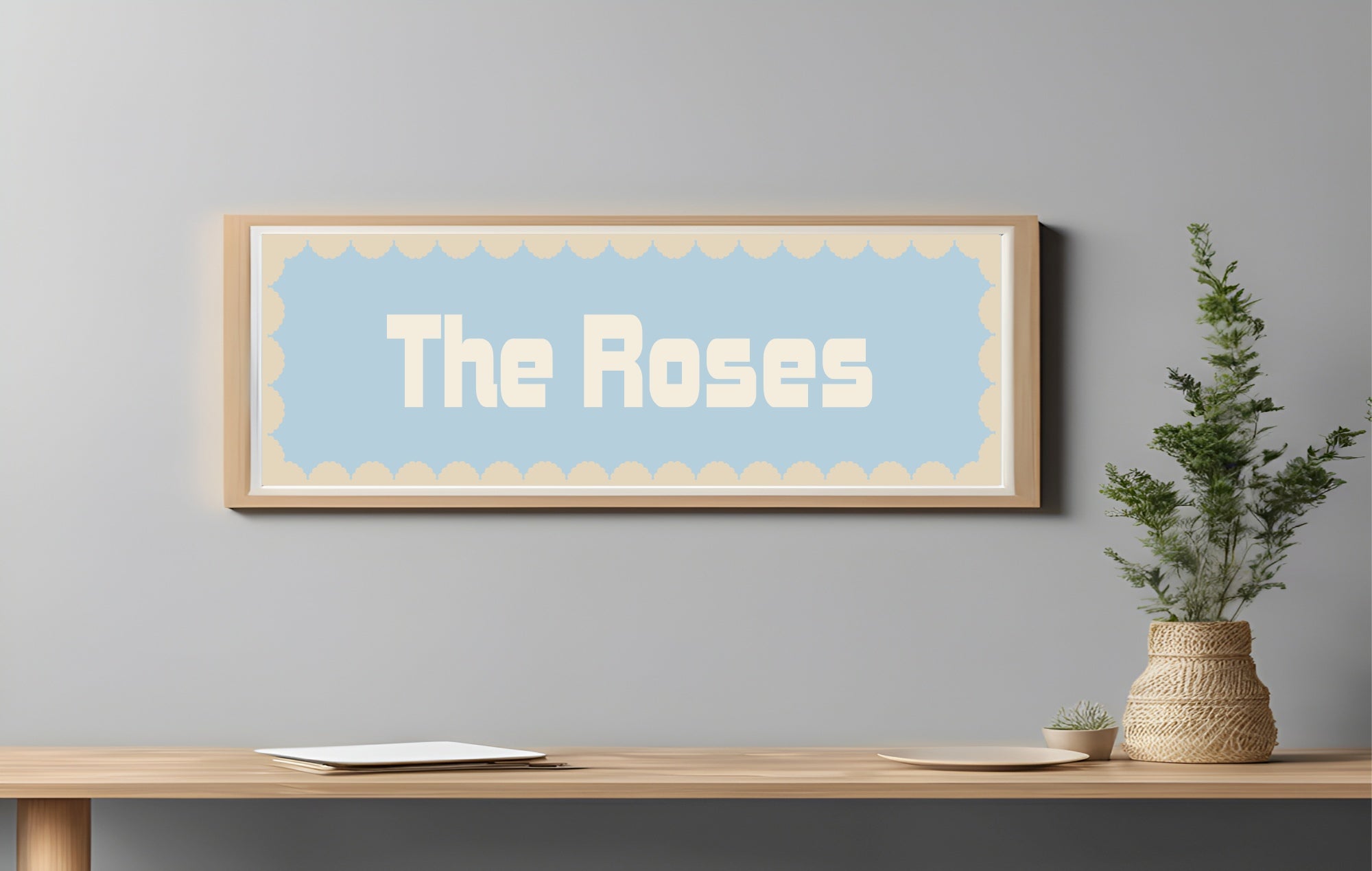 Custom Beige Scalloped Border Panoramic Print | 16"x5" Sign | Numerous Colour Options