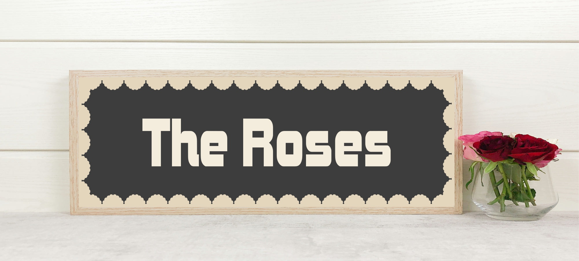 Custom Beige Scalloped Border Panoramic Print | 16"x5" Sign | Numerous Colour Options