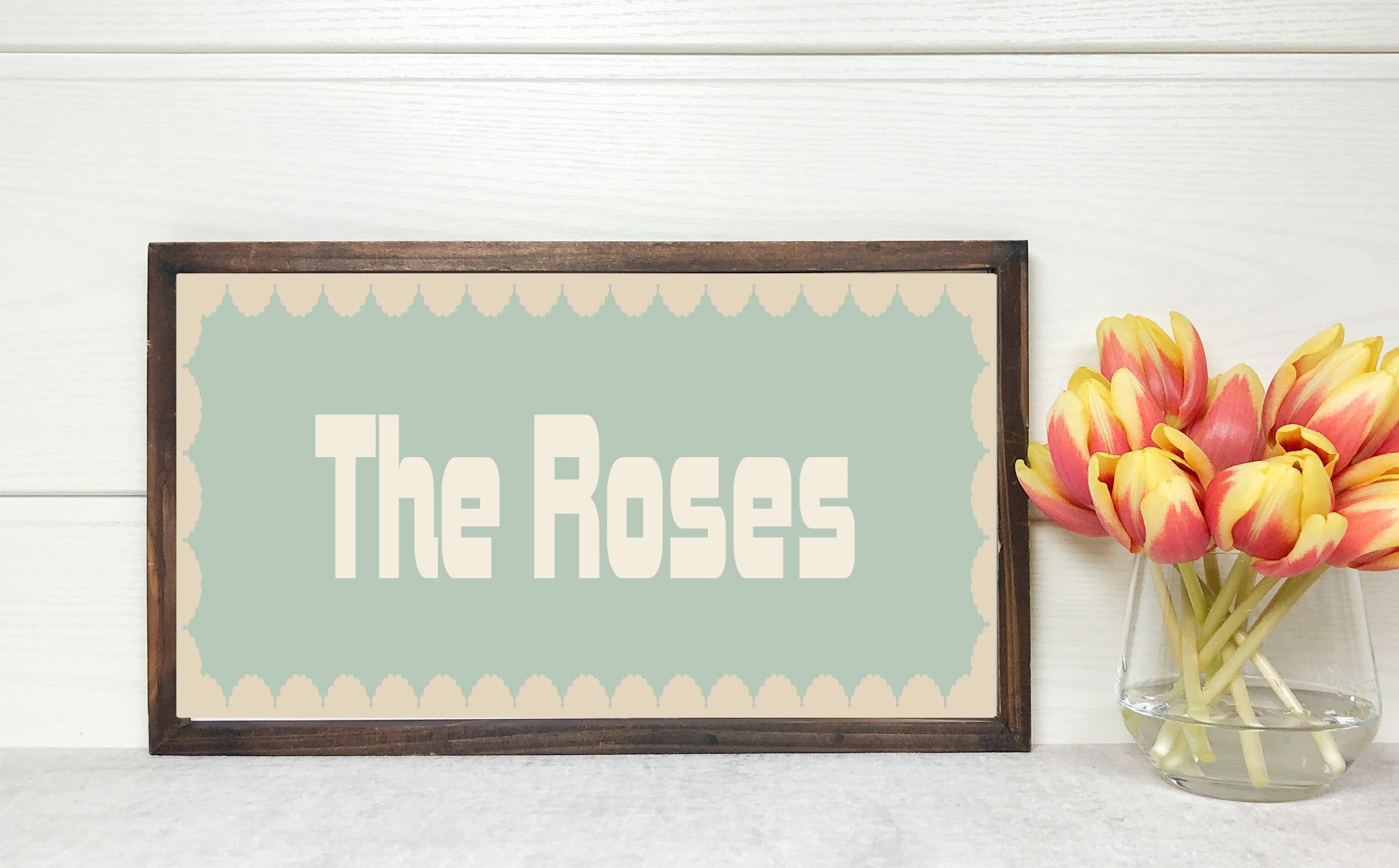Custom Beige Scalloped Border Panoramic Print | 16"x5" Sign | Numerous Colour Options