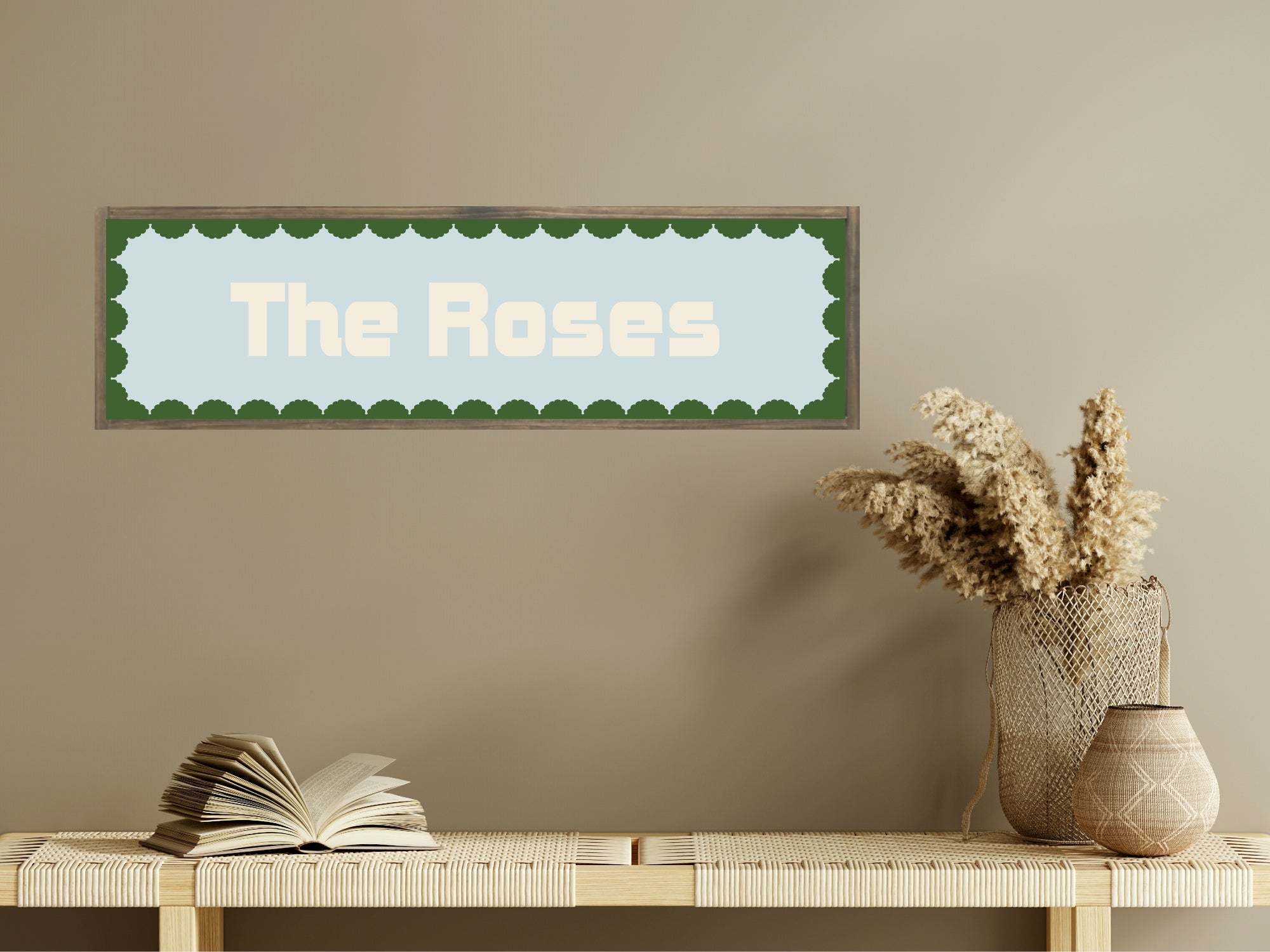 Custom Green Scalloped Border Panoramic Print | 16"x5" Sign | Numerous Colour Options