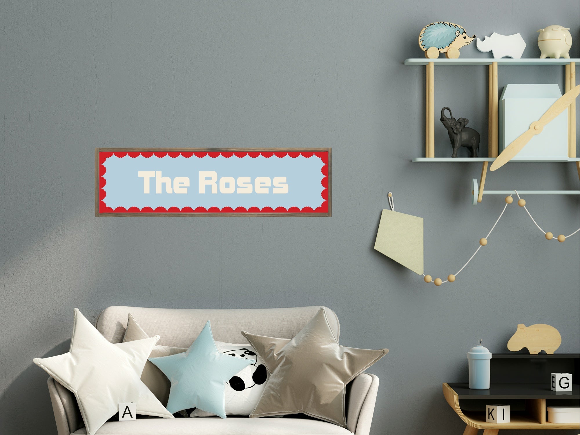 Custom Red Scalloped Border Panoramic Print | 16"x5" Sign | Numerous Colour Options