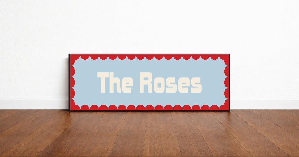 Custom Red Scalloped Border Panoramic Print | 16"x5" Sign | Numerous Colour Options