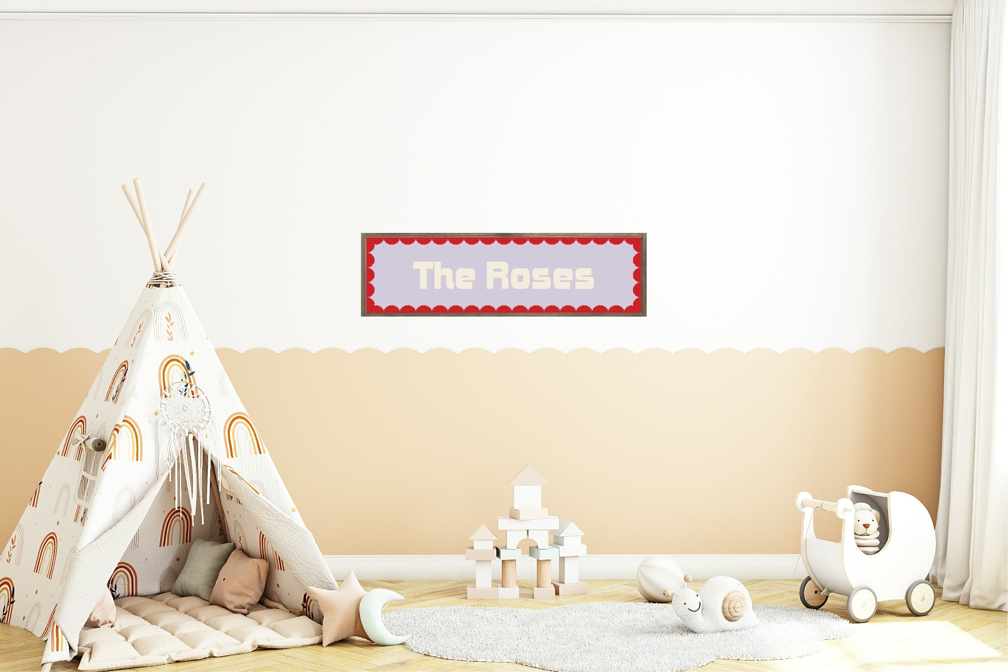 Custom Red Scalloped Border Panoramic Print | 16"x5" Sign | Numerous Colour Options