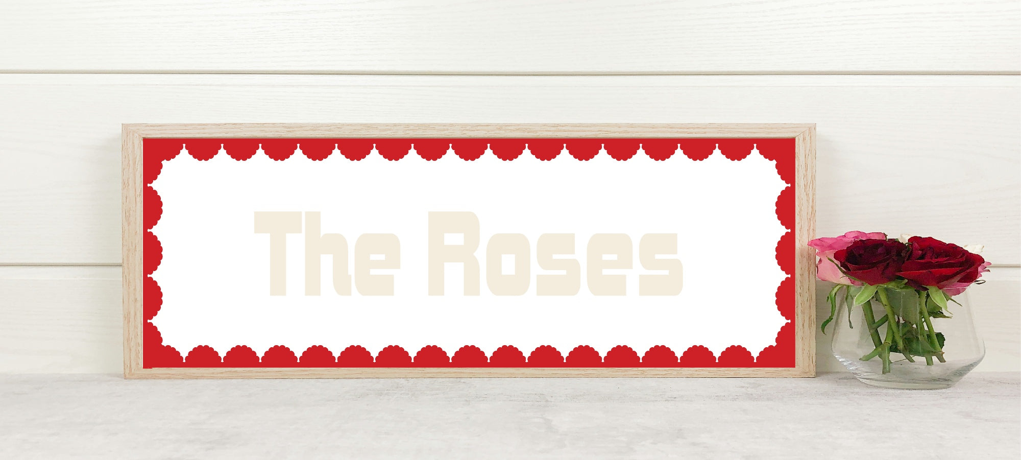 Custom Red Scalloped Border Panoramic Print | 16"x5" Sign | Numerous Colour Options