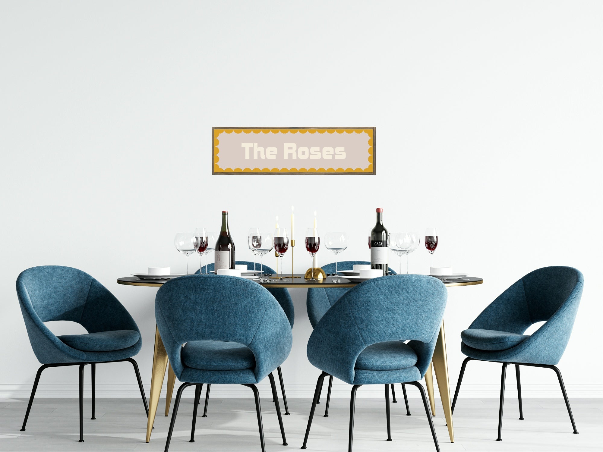 Custom Mustard Yellow Scalloped Border Panoramic Print | 16"x5" Sign | Numerous Colour Options