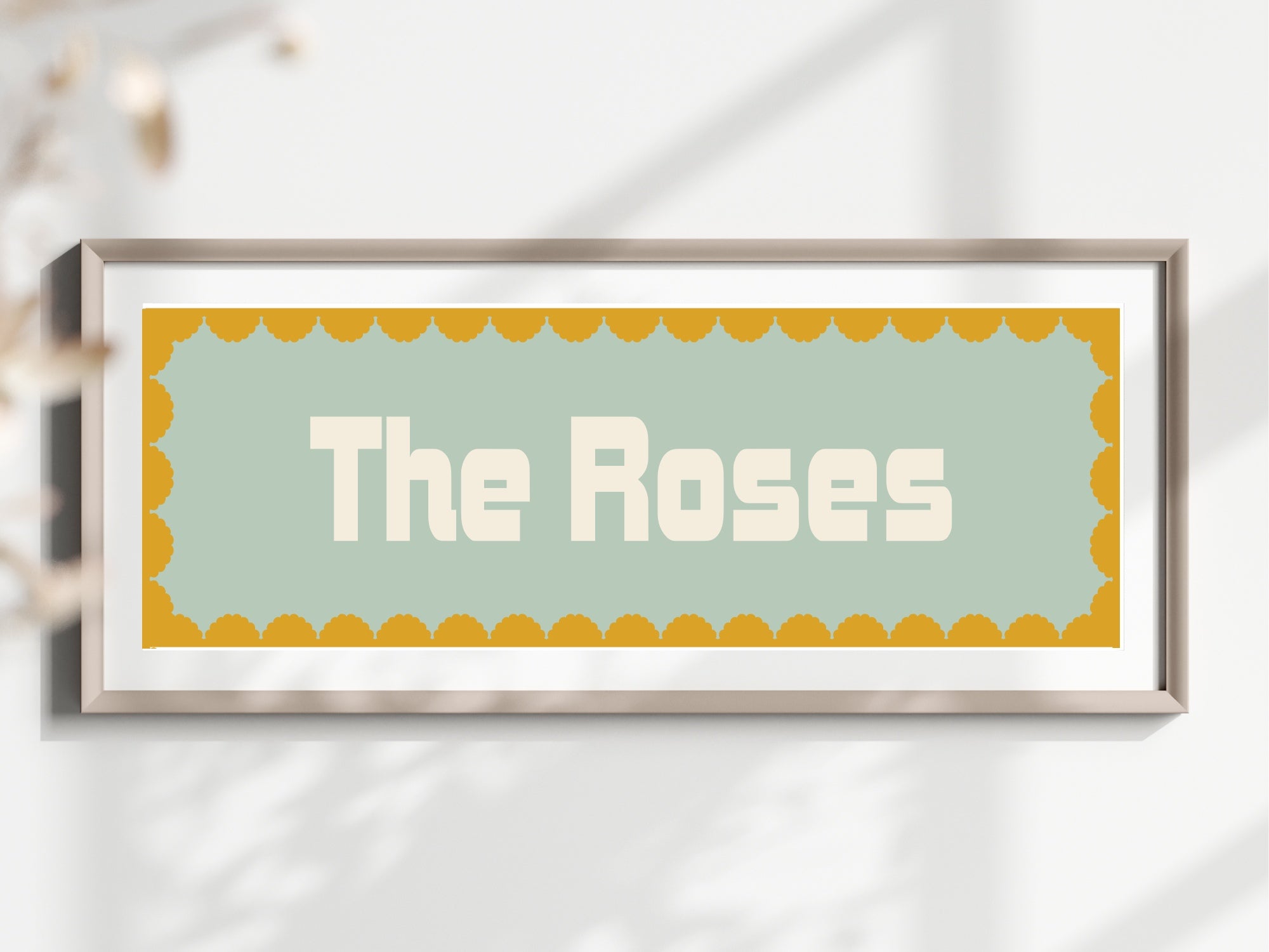 Custom Mustard Yellow Scalloped Border Panoramic Print | 16"x5" Sign | Numerous Colour Options