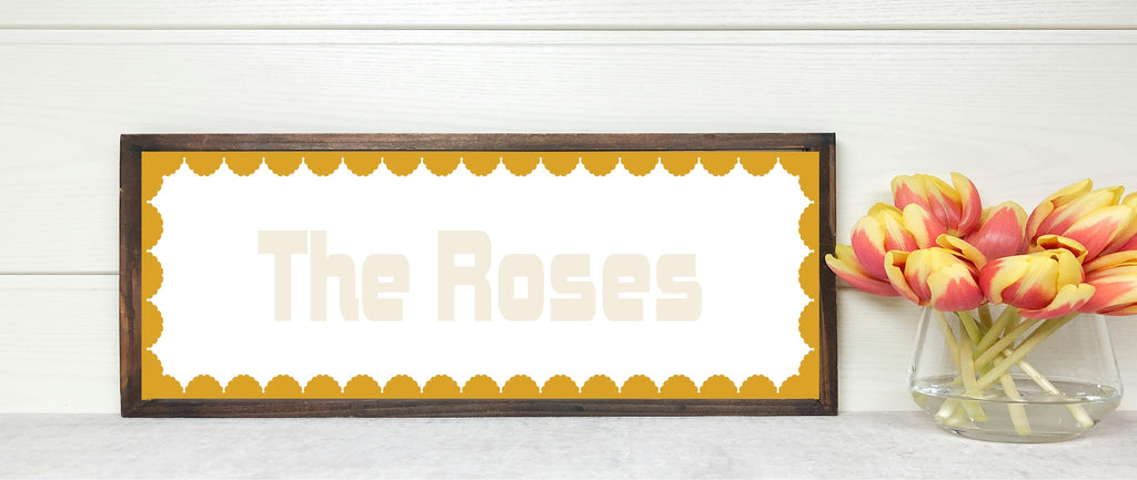 Custom Mustard Yellow Scalloped Border Panoramic Print | 16"x5" Sign | Numerous Colour Options