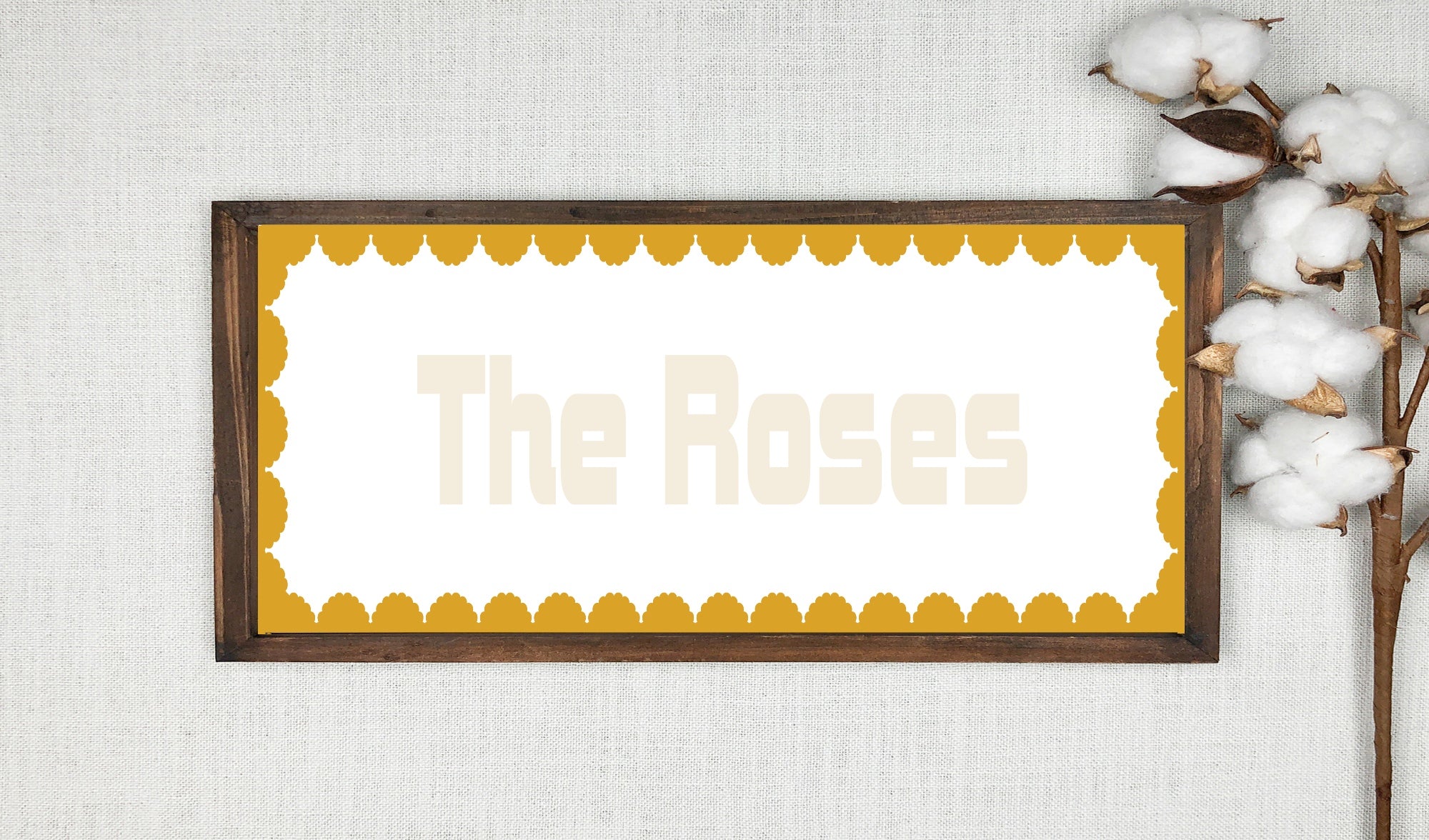 Custom Mustard Yellow Scalloped Border Panoramic Print | 16"x5" Sign | Numerous Colour Options