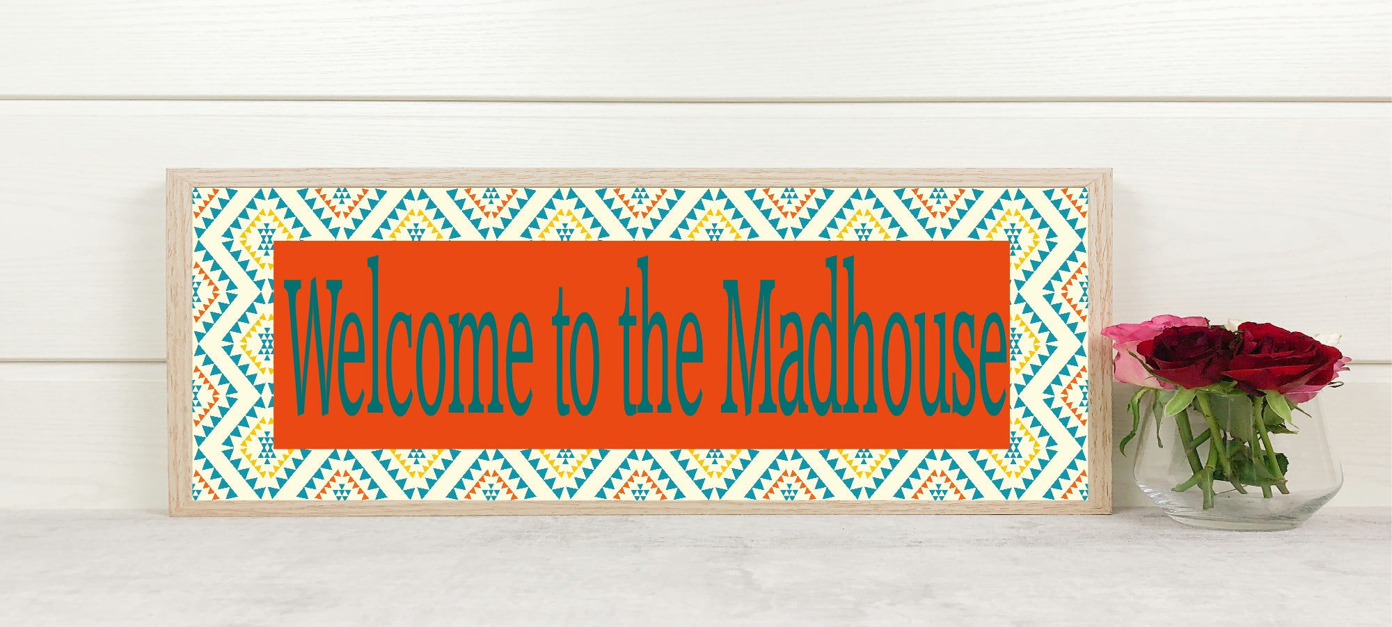 Welcome To The Mad House Panoramic Sign | Bright Patterned Hallway Print