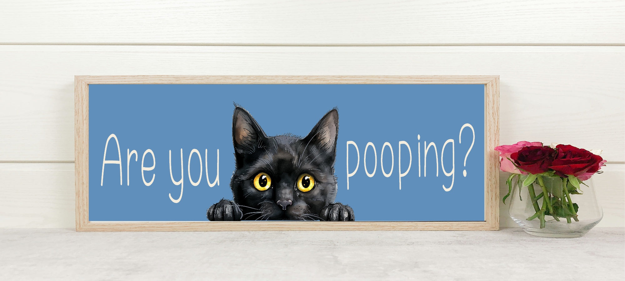 Are You Pooping? Cat Panoramic Sign | Fun Bathroom Wall Art Print | Colour Options