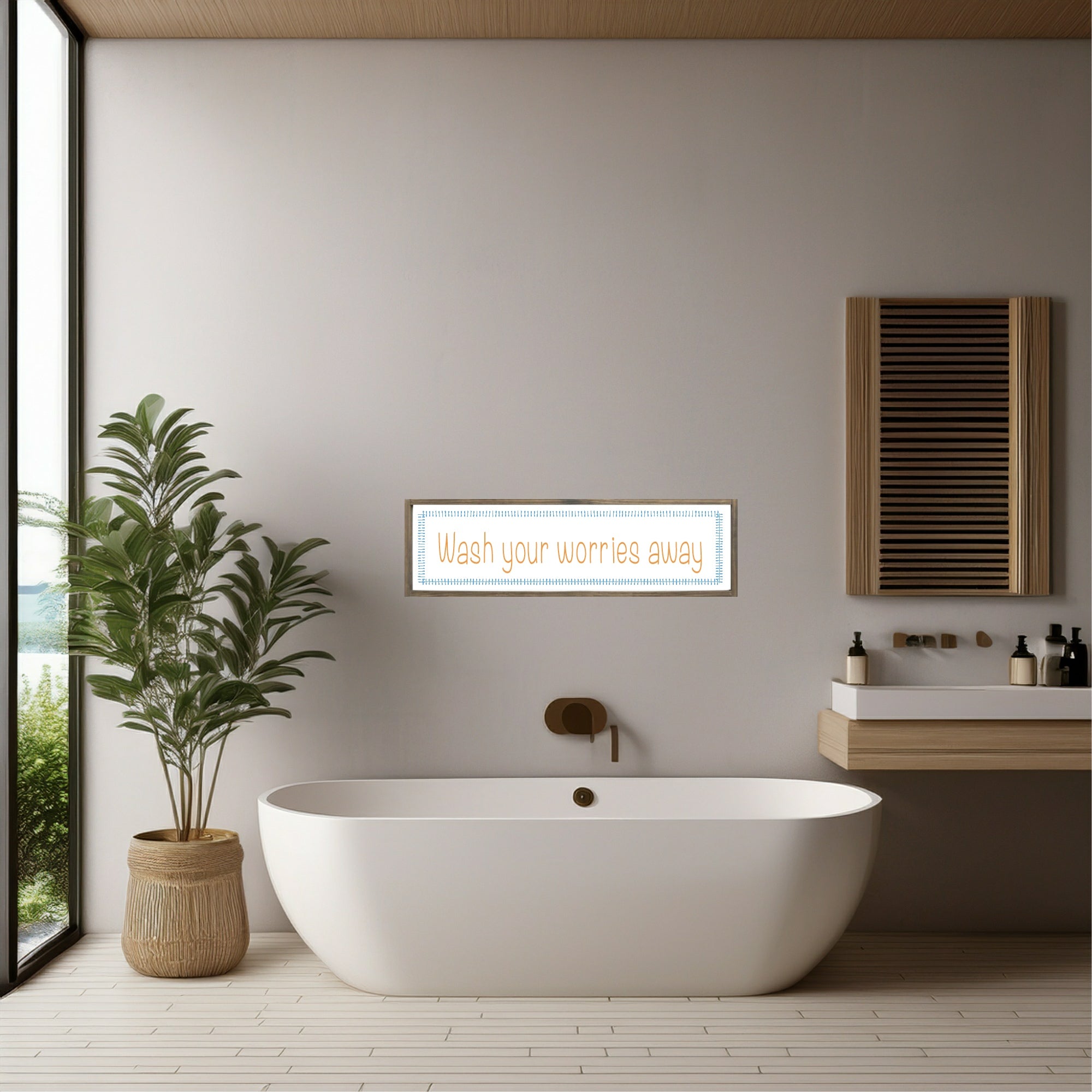 Wash Your Worries Away Panoramic Sign | Fun Bathroom Wall Art Print