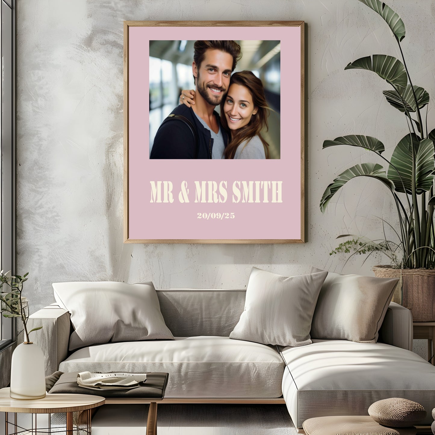 Personalised Stencil Photo Print | Black, Cream & Pink