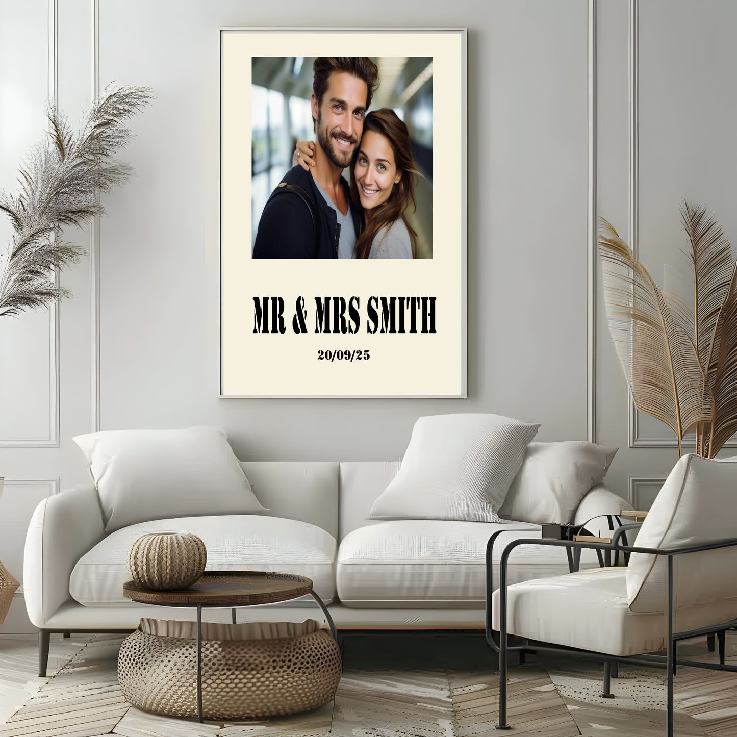 Personalised Stencil Photo Print | Black, Cream & Pink