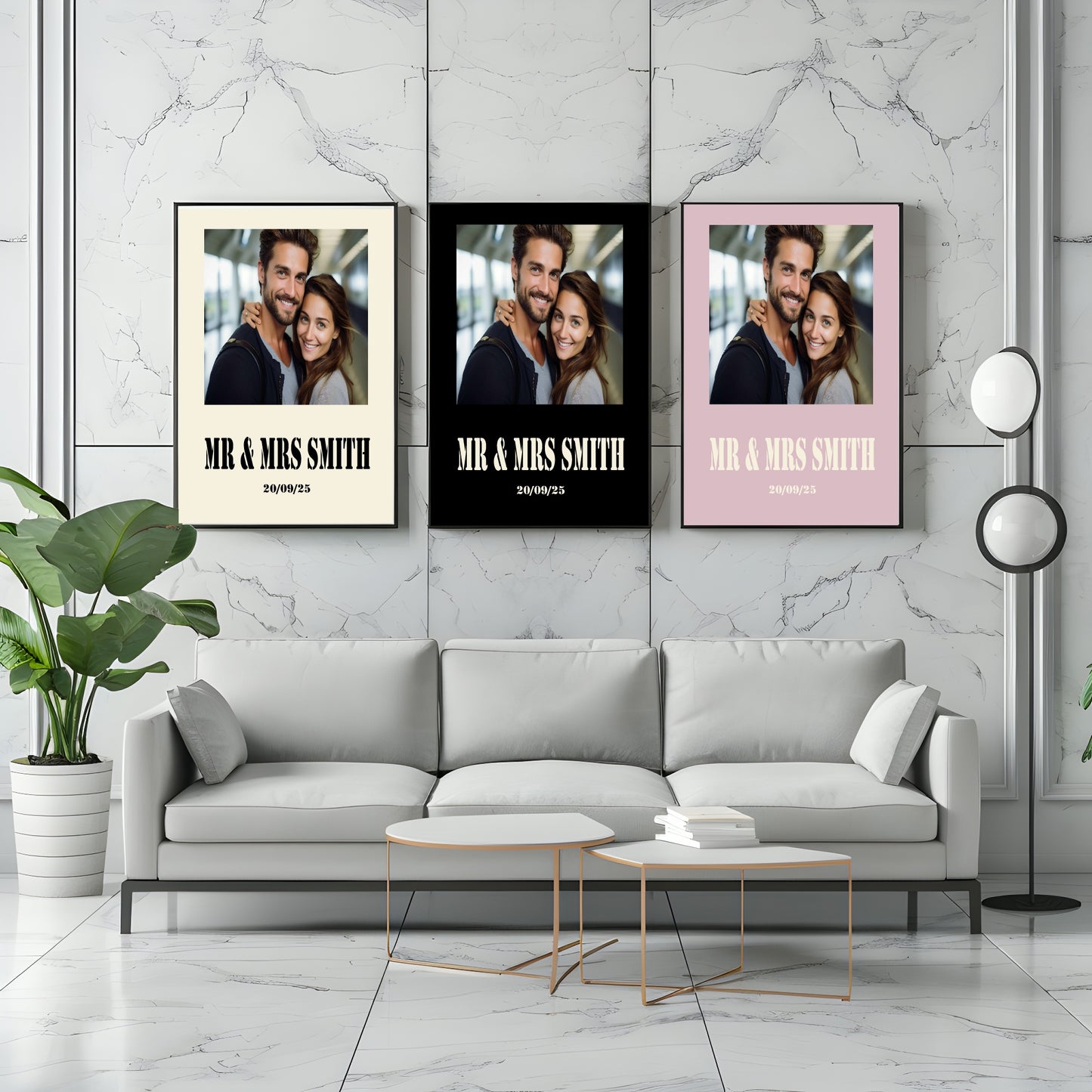 Personalised Stencil Photo Print | Black, Cream & Pink
