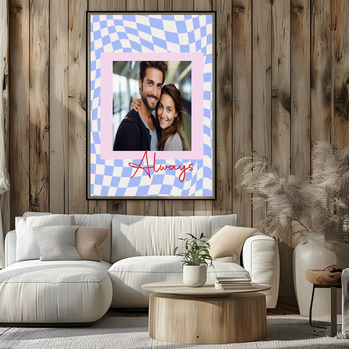 Wavy Checkerboard Photo Print | Cream or Pink