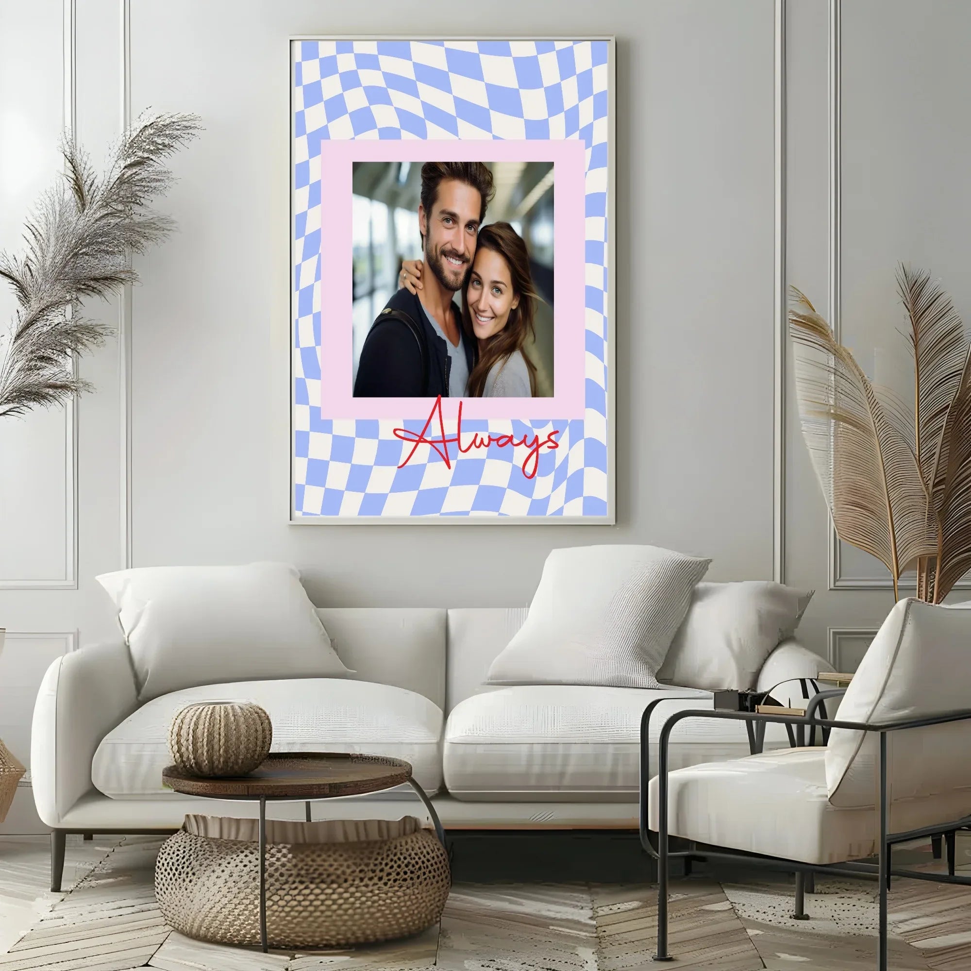 Wavy Checkerboard Photo Print | Cream or Pink - Larosier Prints