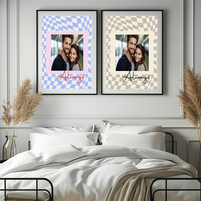 Wavy Checkerboard Photo Print | Cream or Pink
