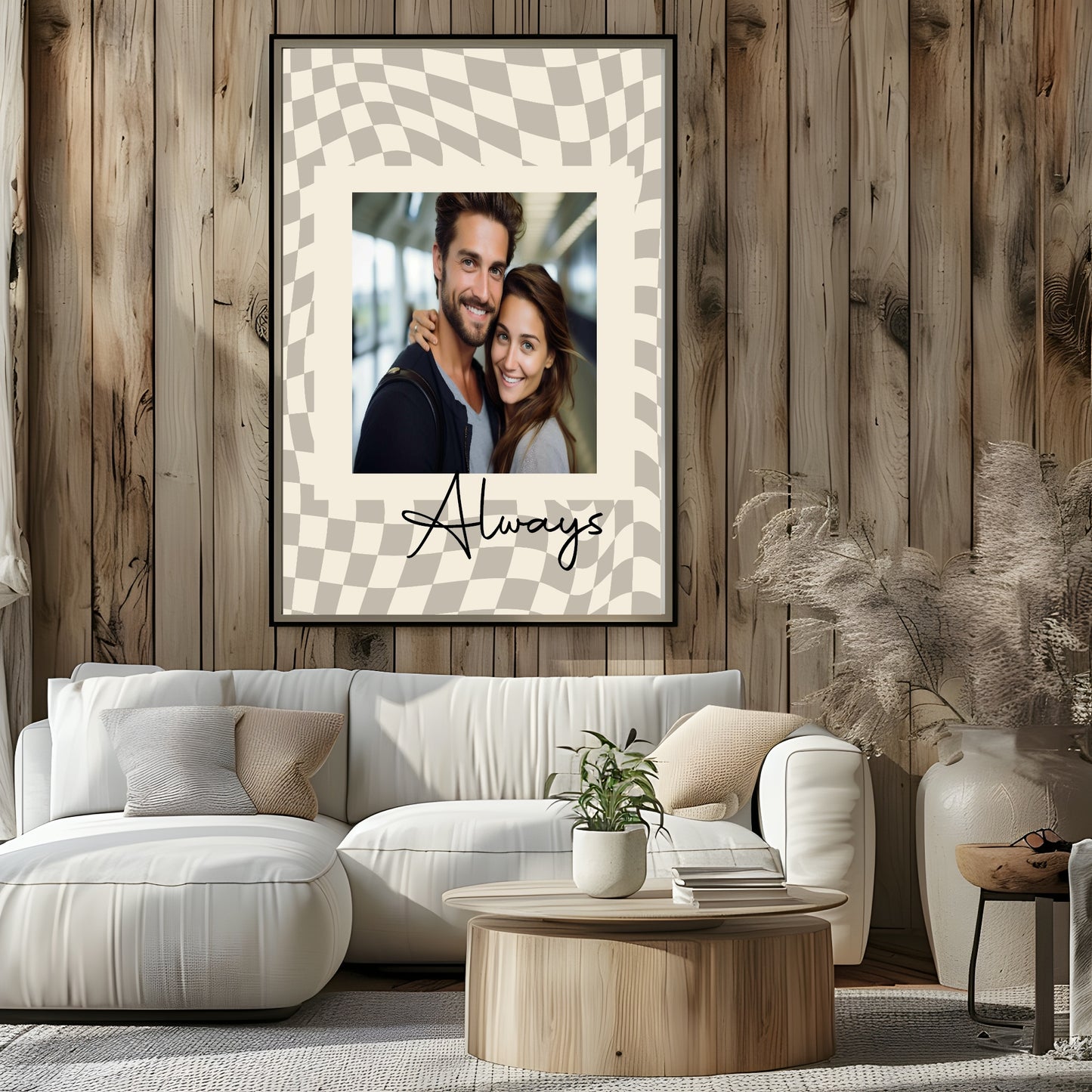 Wavy Checkerboard Photo Print | Cream or Pink