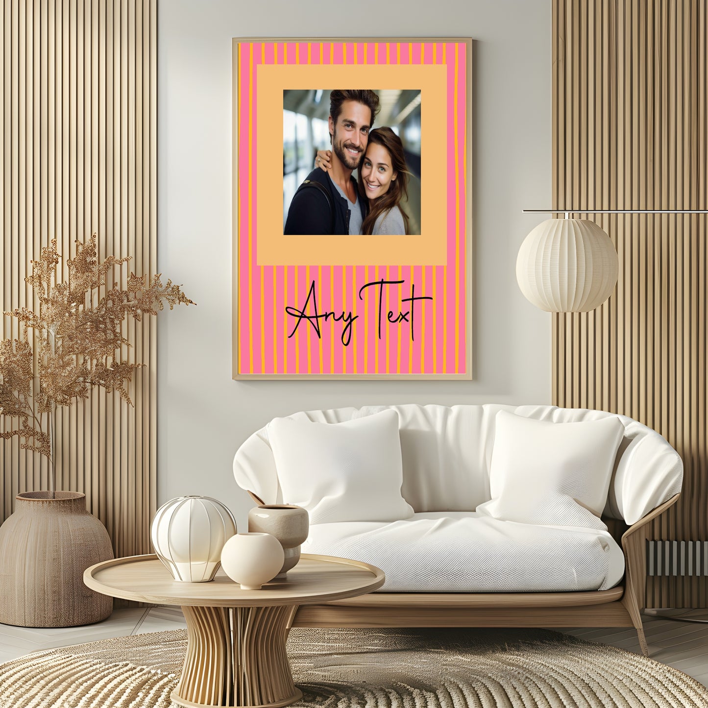 Personalised Pink & Yellow Stripe Photo Print