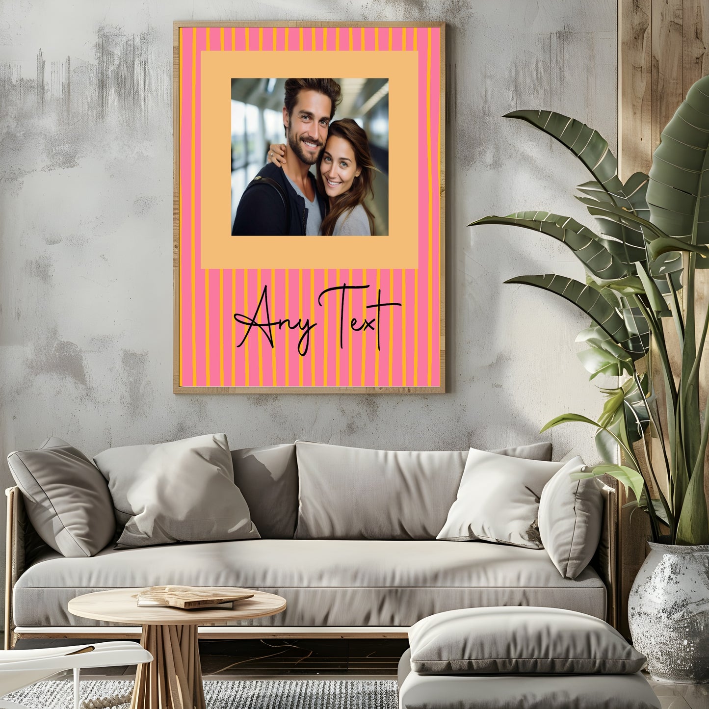 Personalised Pink & Yellow Stripe Photo Print