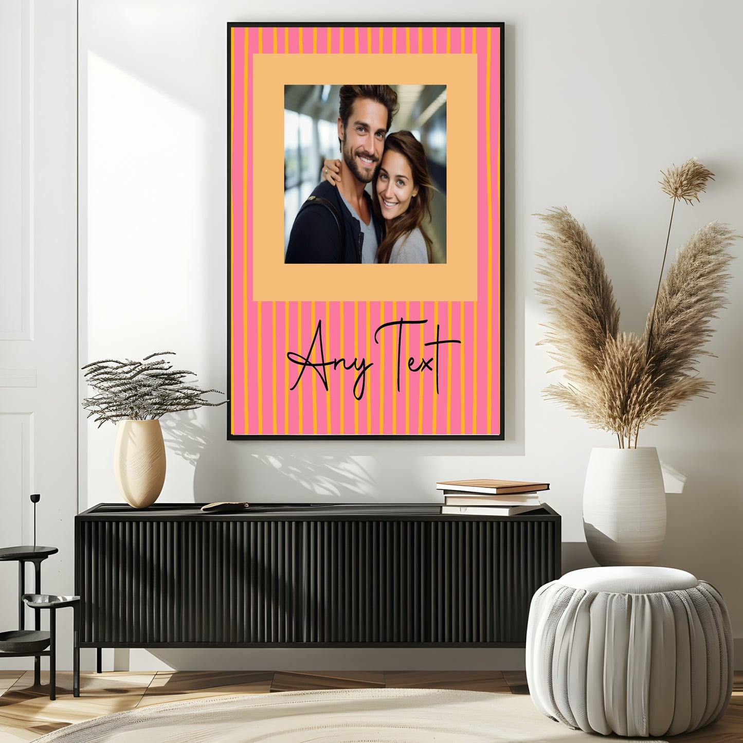 Personalised Pink & Yellow Stripe Photo Print