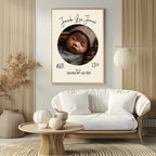 Personalised Cream Circle Birth Details Photo Print - Larosier Prints